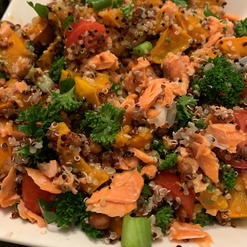 Quinoa, Salmon and Salad
